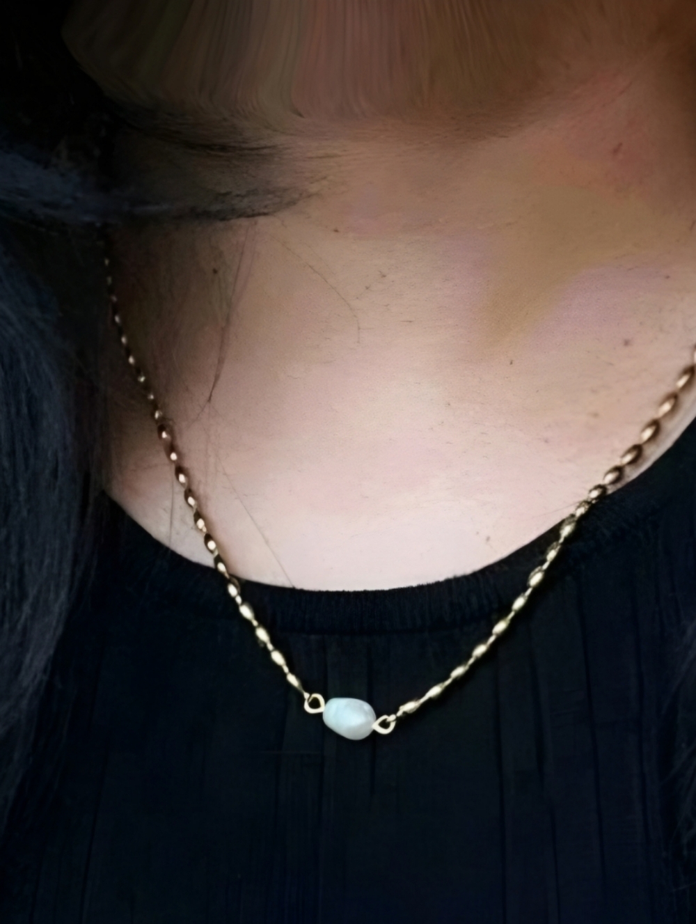 18k gp bean necklace with real freshwater pearl; 15.75" w/a 1.97" extender; nwot - Picture 8 of 10
